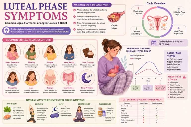 Luteal Phase Symptoms Common Signs, Hormonal Changes, Causes & Relief (2026 Guide)