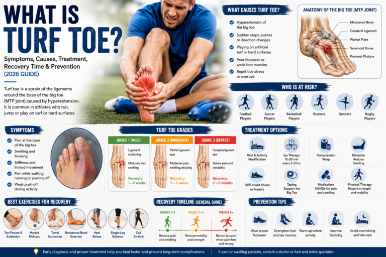 Athletes with turf toe injury experiencing pain in the big toe joint, illustrating turf toe symptoms, causes, treatment options, recovery timeline, and prevention tips.