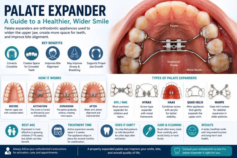 Palate expander orthodontic appliance used to widen the upper jaw